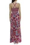 Shop_Saaksha & Kinni_Multi Color Chiffon Ikat Print Maxi Dress_at_Aza_Fashions