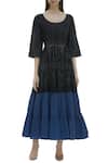 Buy_Ka-Sha_Black Muslin Cotton Striped Tiered Dress_at_Aza_Fashions