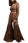 Shop_Drishti & Zahabia_Brown Silk Embroidered Crop Top Sharara Set_at_Aza_Fashions