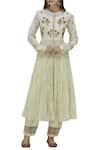 Buy_Neeta Bhargava_Cream Cotton Silk Round Neck Embroidered Anarkali Set _at_Aza_Fashions