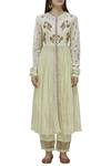 Buy_Neeta Bhargava_Cream Cotton Silk Round Neck Embroidered Anarkali Set _Online_at_Aza_Fashions