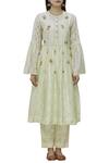 Neeta Bhargava_White Cotton Silk Inner Round Neckline, Kurta Hand Painted And Pant Set _Online_at_Aza_Fashions