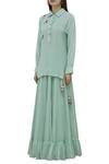 Buy_Neeta Bhargava_Green Organic Cotton Stand Fall Collar High Low Tunic  _Online_at_Aza_Fashions