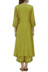 Shop_Neeta Bhargava_Green Tissue, Cotton Silk Inner Round Neckline, Kurta Asymmetric Set _at_Aza_Fashions