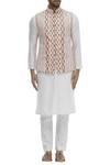 Aryavir Malhotra_Peach Cotton Silk Bundi And Kurta Set_Online_at_Aza_Fashions