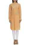 Shop_Sahil Kochhar_Orange Cotton Band Collar Embellished Kurta  _Online_at_Aza_Fashions