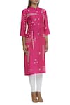 Shop_Sahil Kochhar_Pink Dupion Band Collar Embroidered Kurta  _Online_at_Aza_Fashions