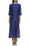 Sahil Kochhar_Blue Chanderi Round Embellished Kurta _Online_at_Aza_Fashions