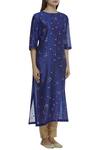 Shop_Sahil Kochhar_Blue Chanderi Round Embellished Kurta _Online_at_Aza_Fashions