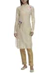 Buy_Sahil Kochhar_Beige Cotton Silk Band Collar Embroidered Kurta  _at_Aza_Fashions