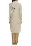 Shop_Sahil Kochhar_Beige Cotton Silk Band Collar Embroidered Kurta  _at_Aza_Fashions