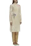 Sahil Kochhar_Beige Cotton Silk Band Collar Embroidered Kurta  _Online_at_Aza_Fashions