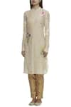 Buy_Sahil Kochhar_Beige Cotton Silk Band Collar Embroidered Kurta  _Online_at_Aza_Fashions