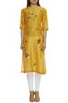 Shop_Sahil Kochhar_Yellow Chanderi Round Embroidered Kurta  _Online_at_Aza_Fashions