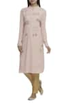 Buy_Sahil Kochhar_Pink Viscose Crepe Stand Collar Embellished Kurta  _at_Aza_Fashions