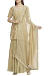 Tisha Saksena_Gold Chanderi Silk U Neckline Kurta Sharara Set _Online_at_Aza_Fashions