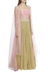 Tisha Saksena_Pink Chanderi Silk Square Neck Embellished Jacket Lehenga Set _Online_at_Aza_Fashions