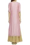 Shop_Tisha Saksena_Gold Chanderi Silk Outer Kurta Roundinner Kurta Square Layered Set _at_Aza_Fashions