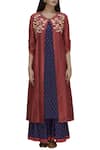 Samyukta Singhania_Blue Silk Chanderi Embroidered Jacket With Kurta And Palazzo_Online_at_Aza_Fashions