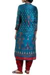 Shop_Ritu Kumar_Blue Silk Chanderi Band Collar Printed Kurta_at_Aza_Fashions