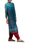 Ritu Kumar_Blue Silk Chanderi Band Collar Printed Kurta_Online_at_Aza_Fashions