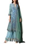 Buy_RI.Ritu Kumar_Blue Silk Chinon Notch Neck Hand Embroidered Kurta Set _at_Aza_Fashions