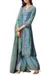 RI.Ritu Kumar_Blue Silk Chinon Notch Neck Hand Embroidered Kurta Set _Online_at_Aza_Fashions