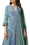 RI.Ritu Kumar_Blue Silk Chinon Notch Neck Hand Embroidered Kurta Set _at_Aza_Fashions