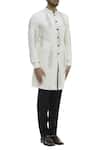 Gaurav Katta_White Cotton Canvas Handblock Print Sherwani_Online_at_Aza_Fashions