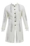 Shop_Gaurav Katta_White Cotton Canvas Handblock Print Sherwani_Online_at_Aza_Fashions