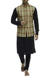 Buy_Gaurav Katta_Brown Chanderi Printed Bundi _at_Aza_Fashions