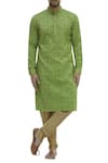 Buy_Gaurav Katta_Green Moonga Silk Woven Kurta _at_Aza_Fashions