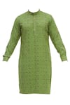 Shop_Gaurav Katta_Green Moonga Silk Woven Kurta _Online_at_Aza_Fashions