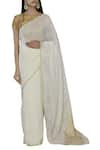 Anavila_White Handloom Linen Saree_Online_at_Aza_Fashions