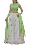 Buy_Vedika M_Green Silk Halter Neck Floral Print Lehenga Set _at_Aza_Fashions