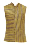 Buy_Chatenya Mittal_Yellow Cotton Silk Bundi _Online_at_Aza_Fashions