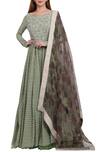 Buy_Natasha J_Green Cotton Round Neck Block Print Anarkali With Dupatta  _at_Aza_Fashions