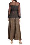 Shop_Natasha J_Beige Organza V Neck Block Print Peplum Top With Pants  _at_Aza_Fashions