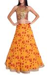 Buy_Natasha J_Yellow Chanderi Halter Neckline Block Print Lehenga Set _at_Aza_Fashions