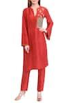 Buy_Natasha J_Red Crepe Split Neck Straight Kurta Set  _at_Aza_Fashions