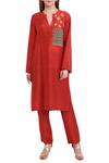 Natasha J_Red Crepe Split Neck Straight Kurta Set  _Online_at_Aza_Fashions