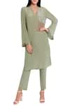 Buy_Natasha J_Green Crepe Split Neck Straight Kurta Set  _at_Aza_Fashions