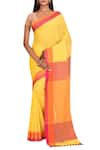 Buy_Samyukta Singhania_Yellow Cotton Woven Saree_at_Aza_Fashions