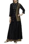 Buy_Priyam Narayan_Black Handloom Chanderi Round Anarkali Palazzo Set  _at_Aza_Fashions