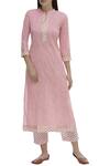 Buy_Khwaab by Sanjana Lakhani_Pink Cotton Leheriya Kurta Set_at_Aza_Fashions