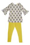 Shop_Banana Bee_Yellow Printed Kurta Set For Girls_at_Aza_Fashions