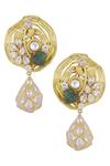 Shop_Khushi Jewels_Gold Plated Stone Carved Danglers_at_Aza_Fashions
