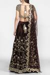 Shop_Abhinav Mishra_Brown Raw Silk, Net, Velvet Leaf Neck Embellished Lehenga Set_at_Aza_Fashions
