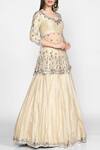 Abhinav Mishra_Beige Chanderi Kurta Lehenga Set_Online_at_Aza_Fashions