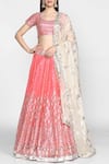 Buy_Abhinav Mishra_Pink Chanderi U Neckline Lehenga Set _at_Aza_Fashions